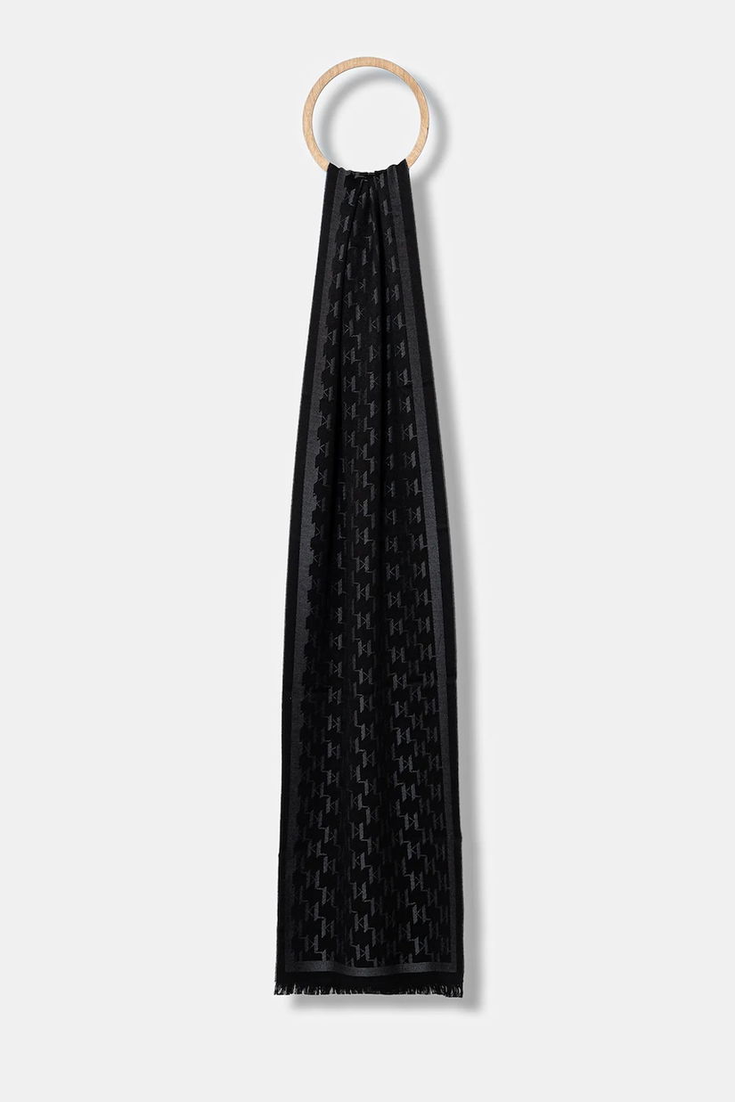 Karl Lagerfeld eșarfă cu lână culoarea negru, cu imprimeu, 554135.805001