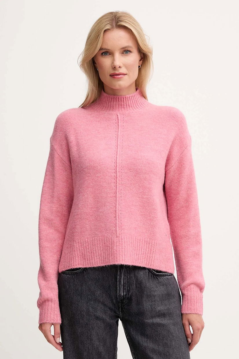 Pepe Jeans pulover din amestec de lână culoarea roz, cu turtleneck, PL7000032