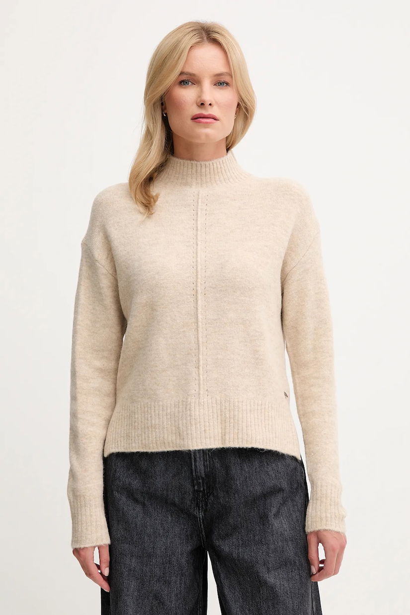Pepe Jeans pulover din amestec de lână culoarea bej, cu turtleneck, PL7000032