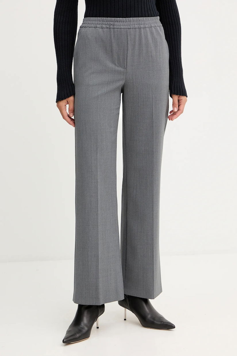 Weekend Max Mara pantaloni cu lână PETRA culoarea gri, drept, high waist, 2525136032600