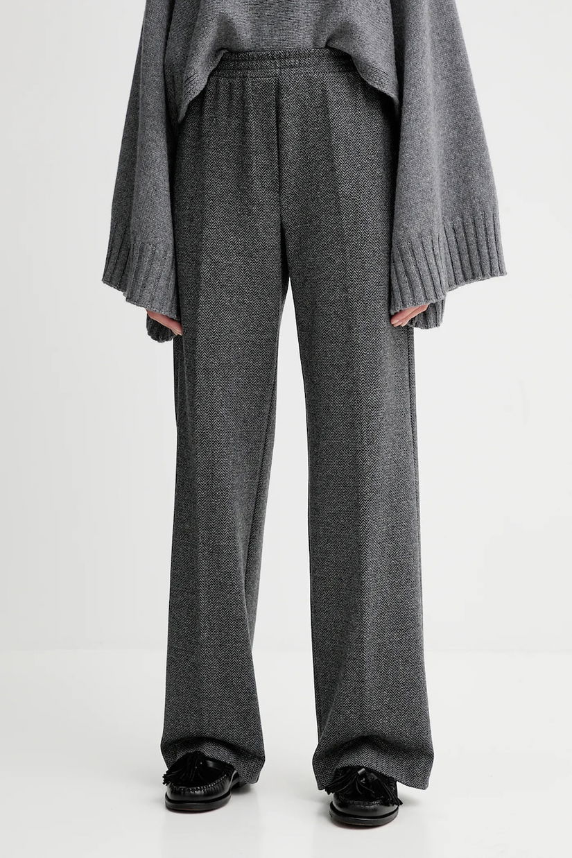 Weekend Max Mara pantaloni cu lână ZELMA culoarea gri, drept, high waist, 2525786042600