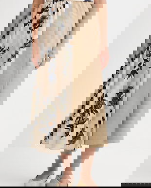 Weekend Max Mara fustă din amestec de lână ETRA culoarea bej, midi, evazati, 2525106012600