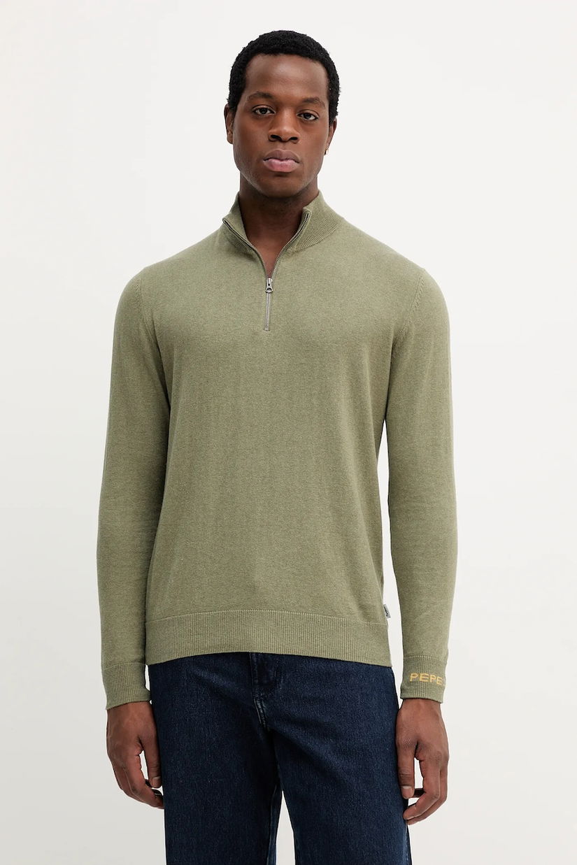 Pepe Jeans pulover din amestec de lână culoarea verde, light, cu turtleneck, PM7000012