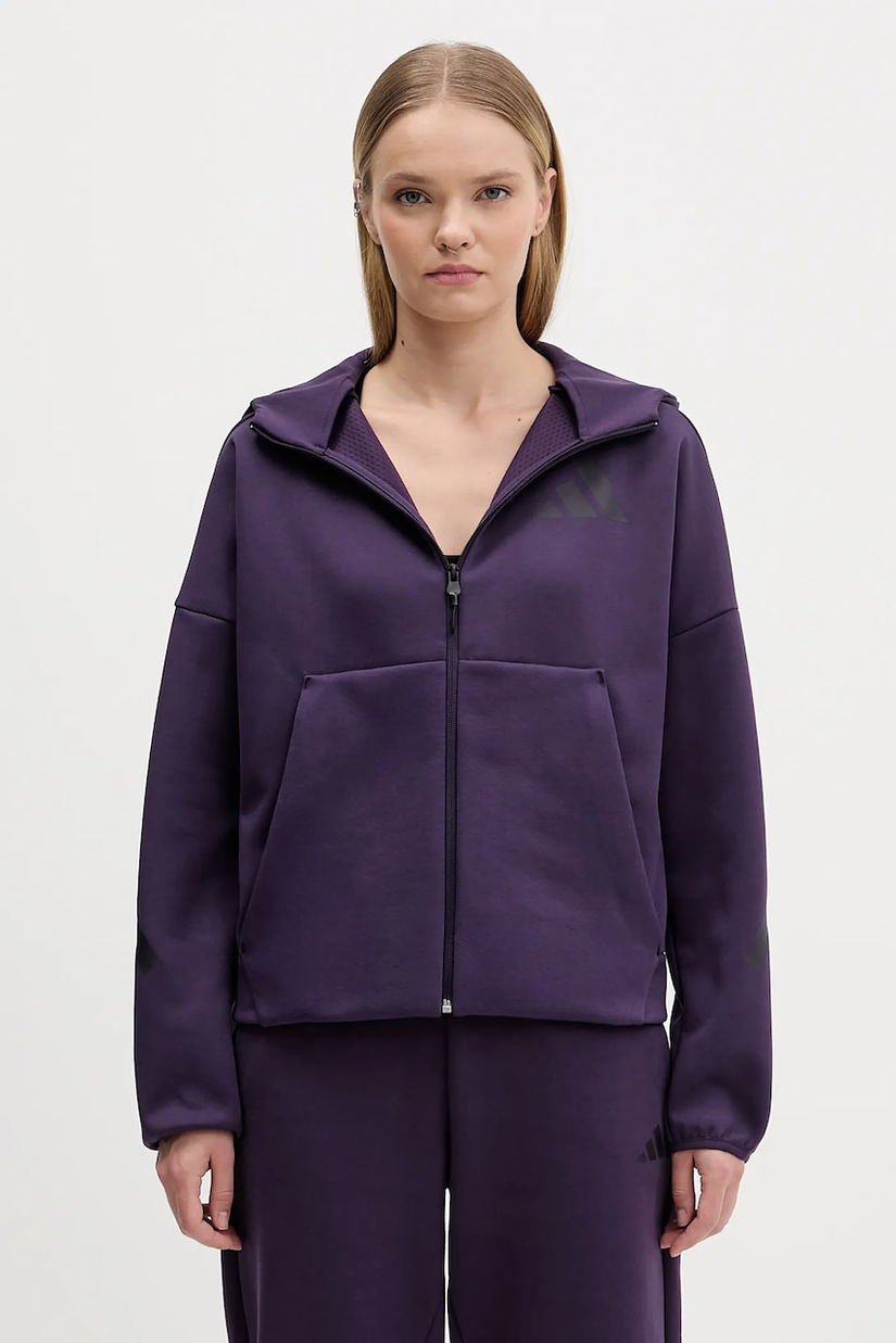 adidas bluză adidas x Z.N.E culoarea violet, cu glugă, cu imprimeu, KC4569