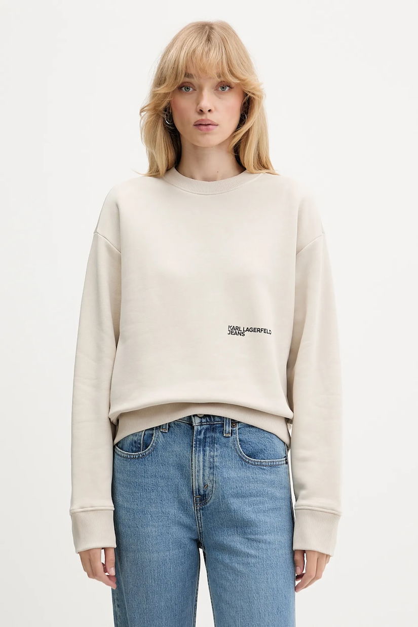 Karl Lagerfeld Jeans bluză culoarea bej, cu imprimeu, A4W20003
