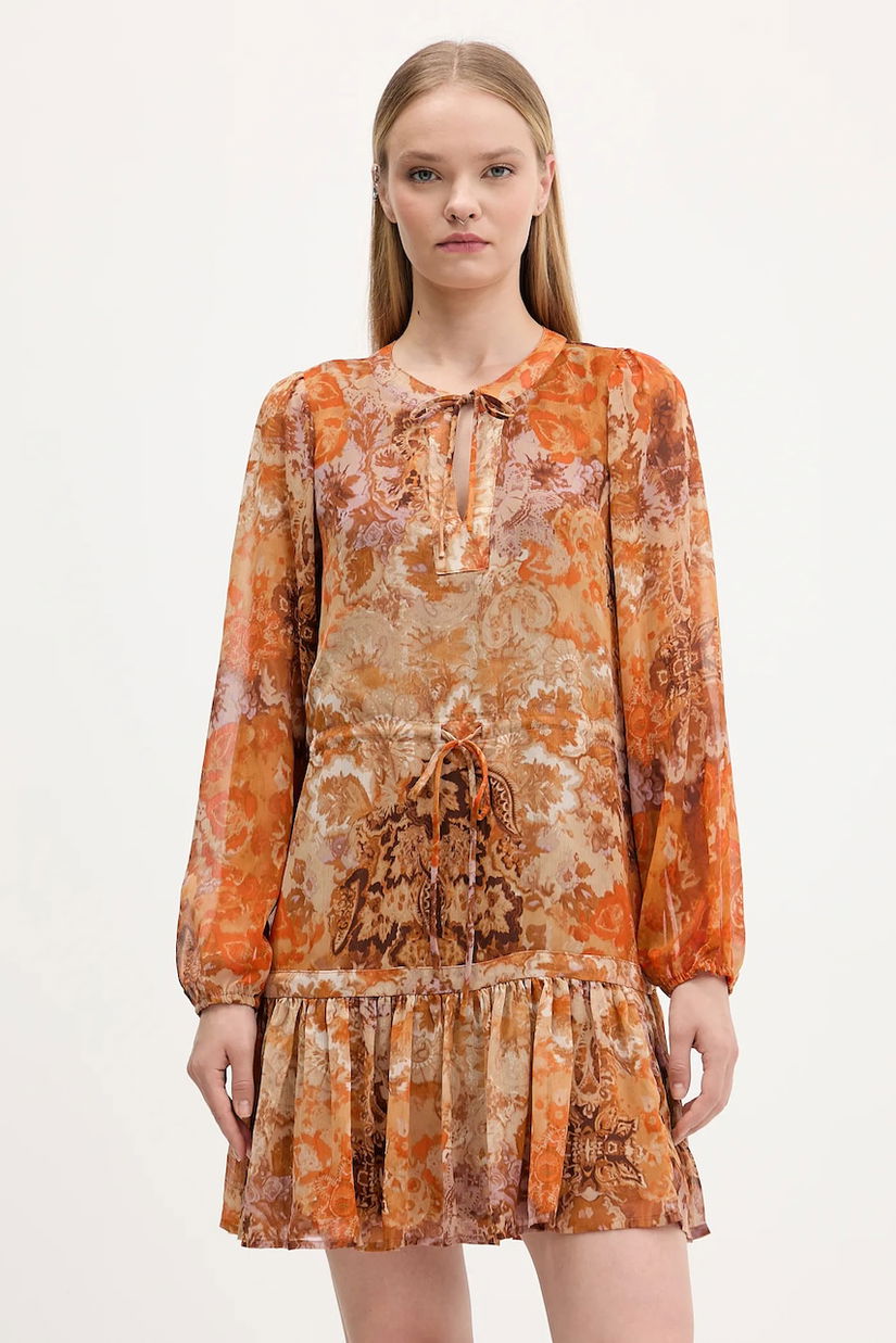 Desigual rochie BOHOSHORT culoarea portocaliu, mini, evazati, 25WWVW18