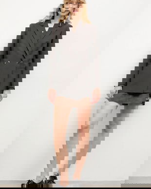 Answear.LAB sacou culoarea gri, cu doua randuri de nasturi, neted