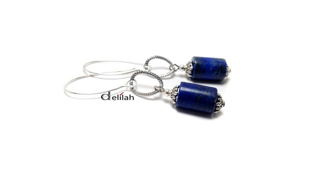 Cercei cu lapis lazuli forma cilindrica