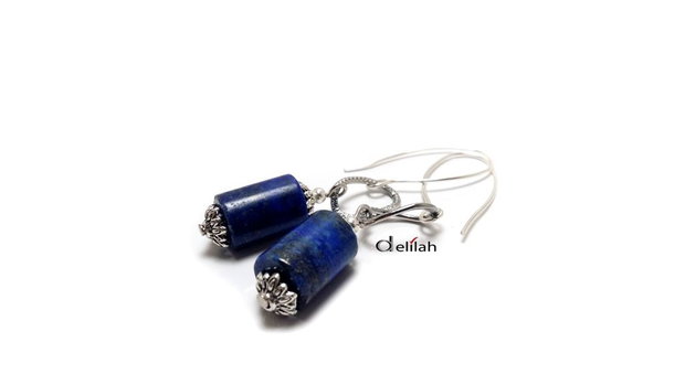 Cercei cu lapis lazuli forma cilindrica