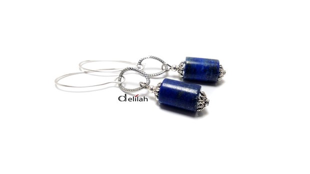 Cercei cu lapis lazuli forma cilindrica