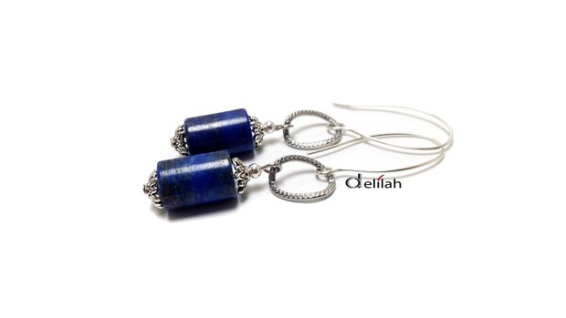 Cercei cu lapis lazuli forma cilindrica
