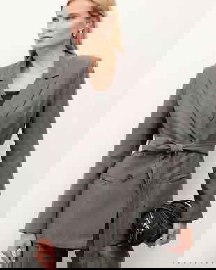 Answear.LAB sacou culoarea gri, cu doua randuri de nasturi, neted