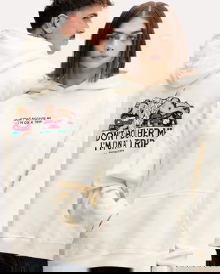 Kaotiko hanorac de bumbac culoarea bej, cu glugă, cu imprimeu, AR001-01-G002