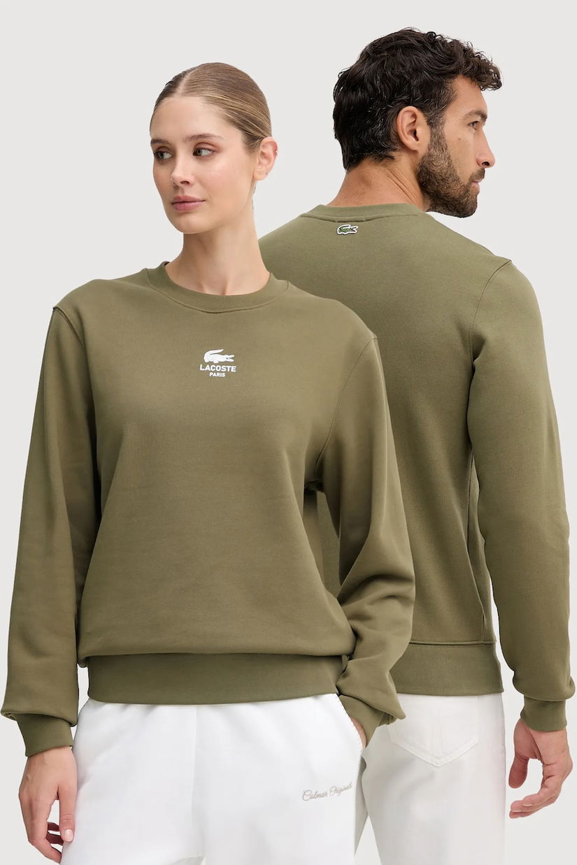 Lacoste hanorac de bumbac culoarea verde, cu imprimeu, SH2736