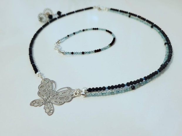 Set din goldstone albastru și acvamarin sintetic