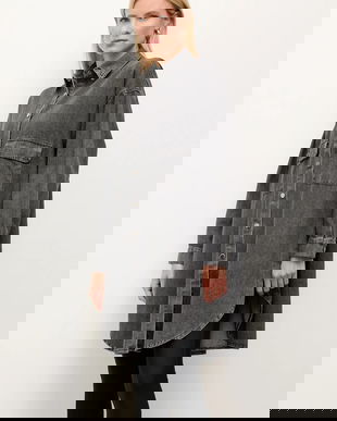 Answear Lab cămașă din denim culoarea negru, cu guler clasic, relaxed