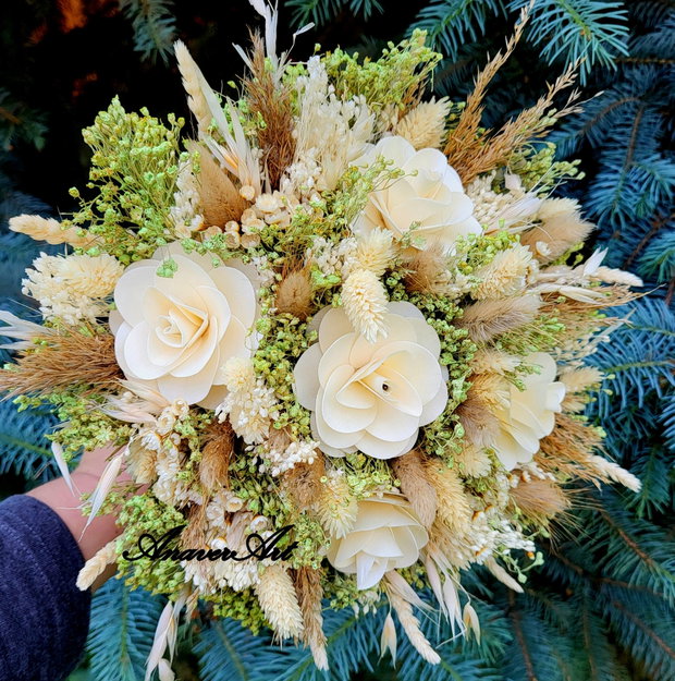 Lumanari nunta fagure 35x 6 cm si Buchet 20 cm cu flori uscate si stabilizate