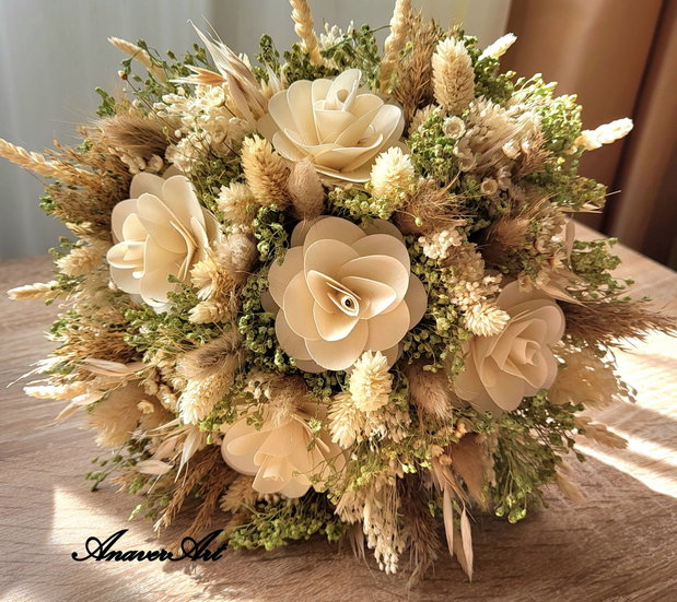 Lumanari nunta fagure 35x 6 cm si Buchet 20 cm cu flori uscate si stabilizate