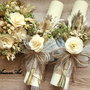 Lumanari nunta fagure 35x 6 cm si Buchet 20 cm cu flori uscate si stabilizate