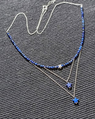 Colier argint lapis lazuli stele lant argint minimalist boho chic trendy - Transport gratuit
