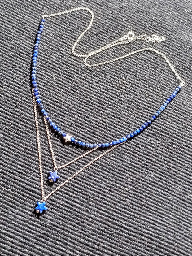 Colier argint lapis lazuli stele lant argint minimalist boho chic trendy - Transport gratuit