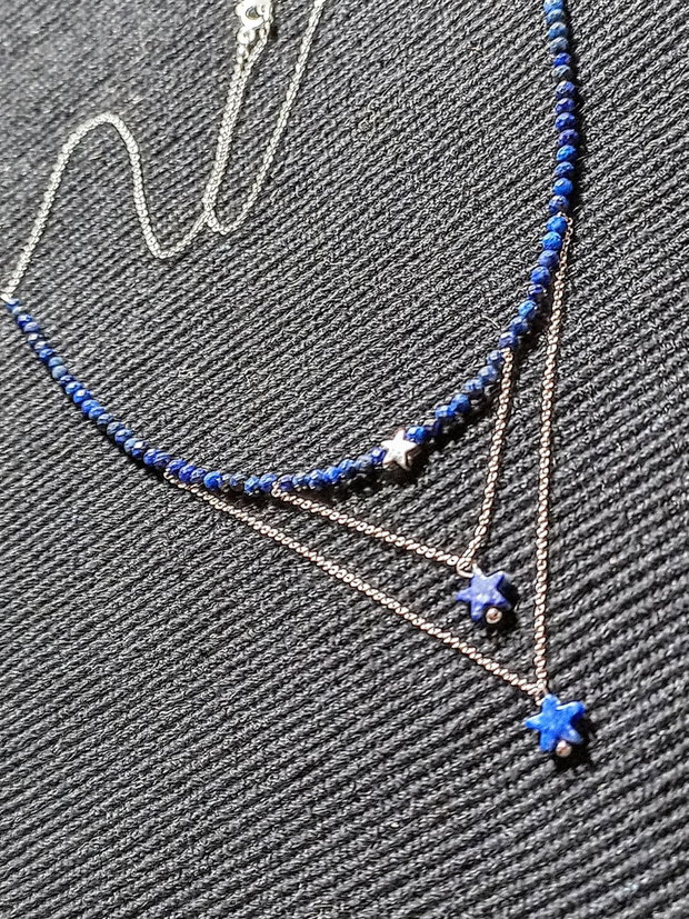 Colier argint lapis lazuli stele lant argint minimalist boho chic trendy - Transport gratuit