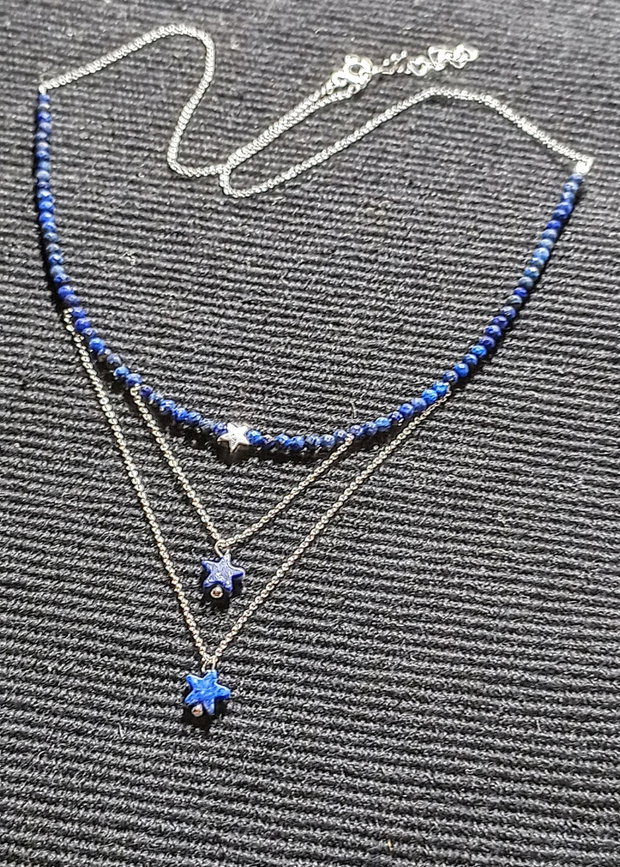 Colier argint lapis lazuli stele lant argint minimalist boho chic trendy - Transport gratuit