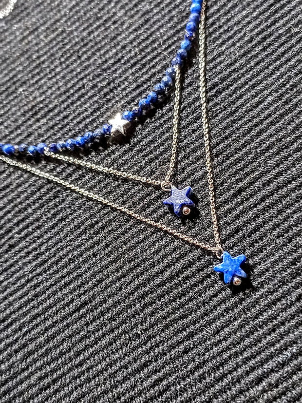Colier argint lapis lazuli stele lant argint minimalist boho chic trendy - Transport gratuit