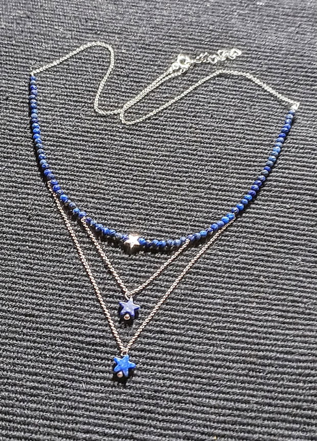 Colier argint lapis lazuli stele lant argint minimalist boho chic trendy - Transport gratuit