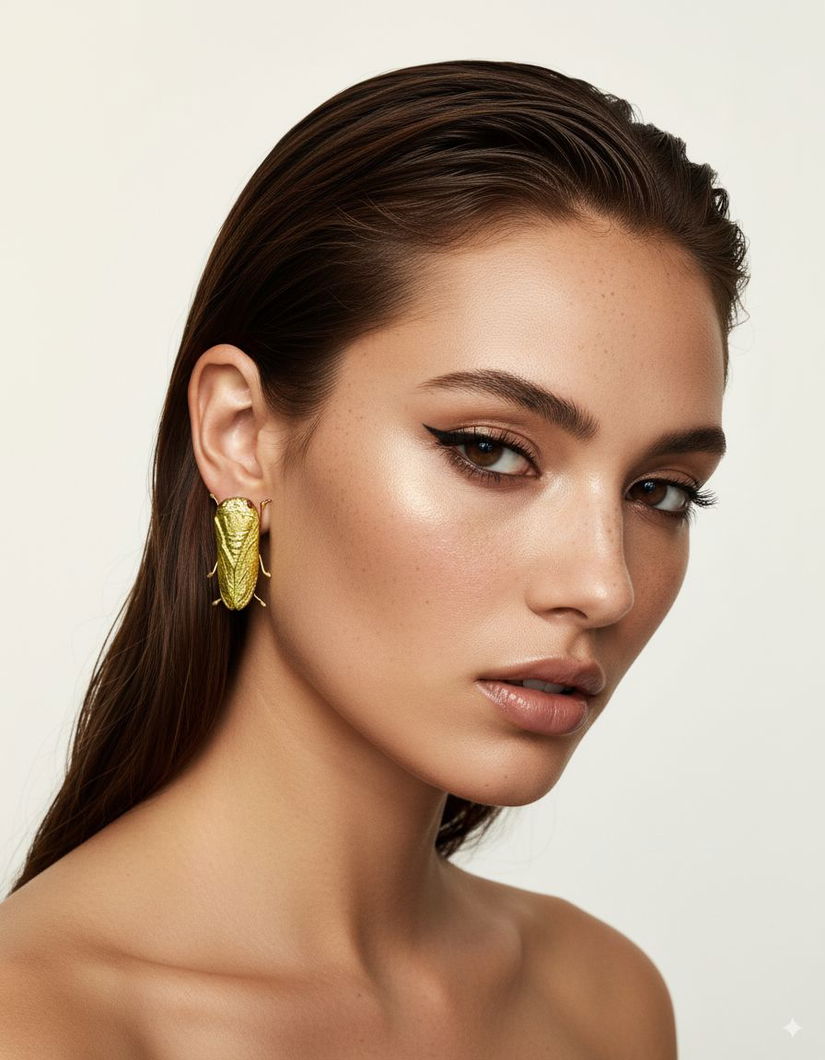 Broșă/cercei  Cicada Aurie  Accesoriu Elegant și Simbol al Transformării