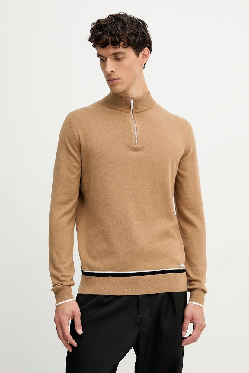 Karl Lagerfeld pulover din amestec de lână culoarea maro, light, cu turtleneck, 554305.655021