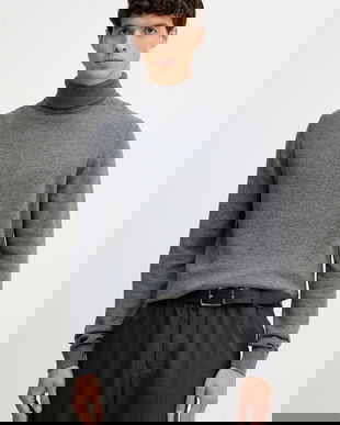 Karl Lagerfeld pulover din amestec de lână culoarea gri, light, cu guler, 554305.655024