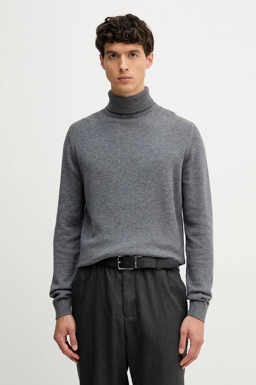 Karl Lagerfeld pulover din amestec de lână culoarea gri, light, cu guler, 554305.655024