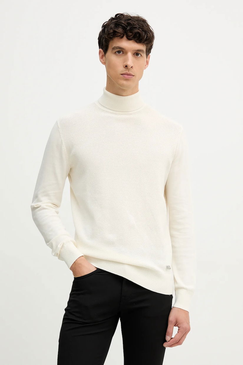 Karl Lagerfeld pulover culoarea bej, light, cu guler, 554309.655037