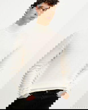 Karl Lagerfeld pulover de lână culoarea bej, light, cu guler, 554399.655058