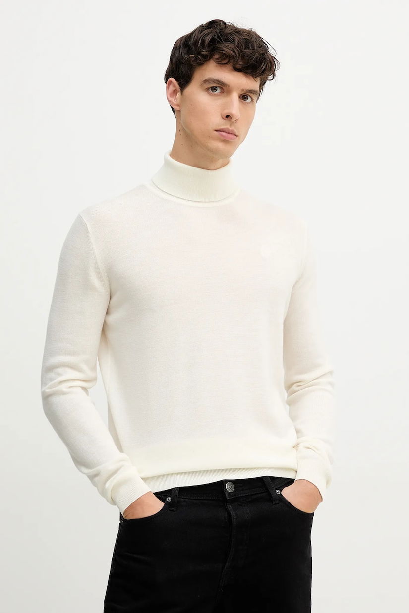 Karl Lagerfeld pulover de lână culoarea bej, light, cu guler, 554399.655058