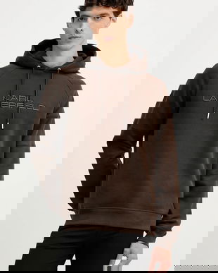 Karl Lagerfeld bluză culoarea maro, cu glugă, cu imprimeu, 554908.705012