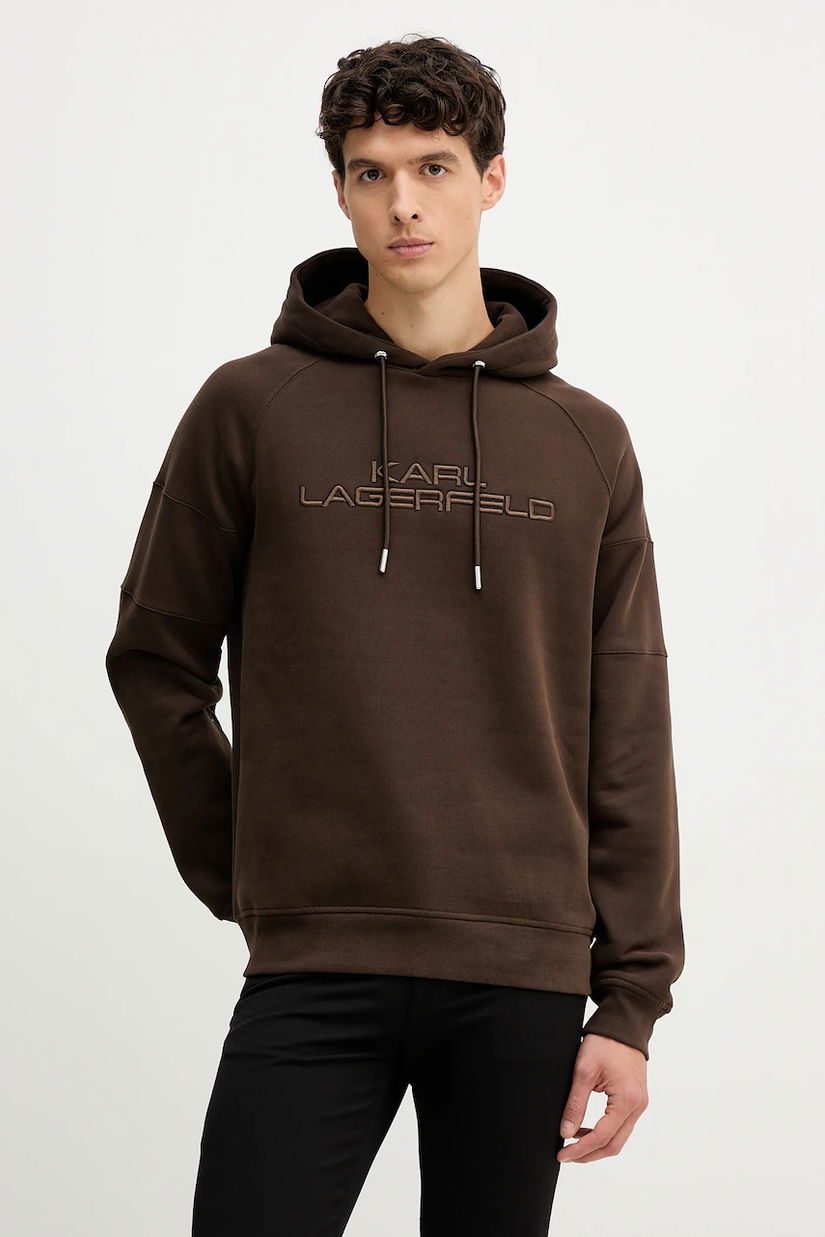 Karl Lagerfeld bluză culoarea maro, cu glugă, cu imprimeu, 554908.705012