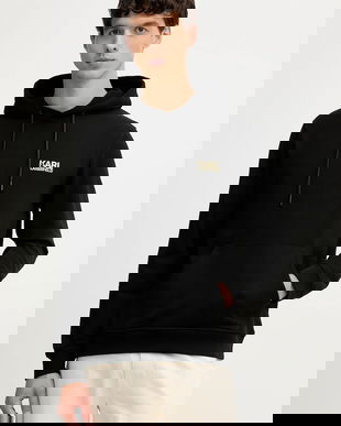 Karl Lagerfeld hanorac de bumbac culoarea negru, cu glugă, cu imprimeu, 554917.705092