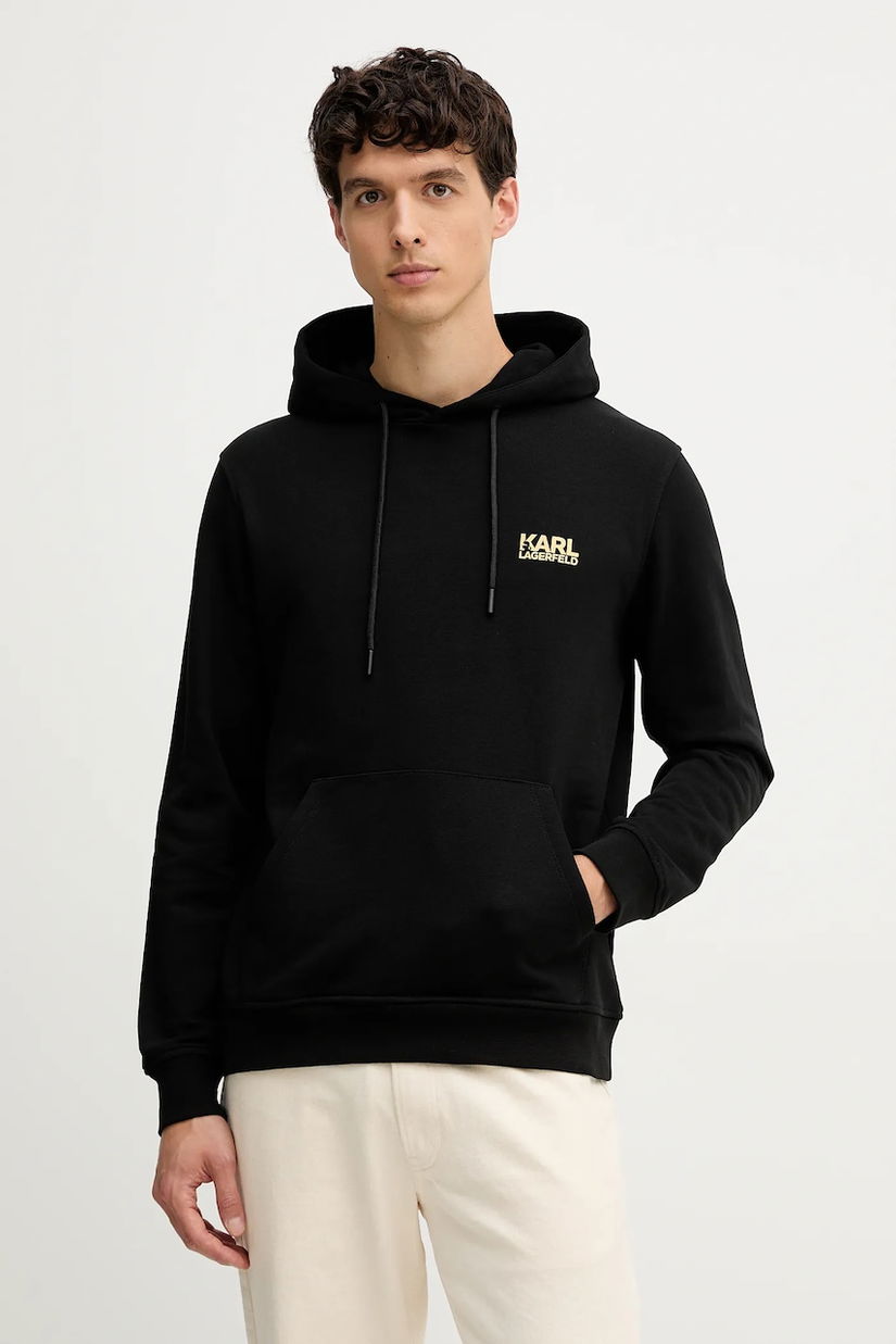 Karl Lagerfeld hanorac de bumbac culoarea negru, cu glugă, cu imprimeu, 554917.705092
