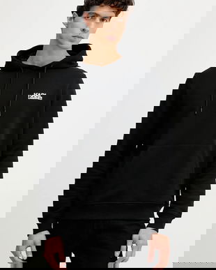 Karl Lagerfeld hanorac de bumbac culoarea negru, cu glugă, cu imprimeu, 554917.705092