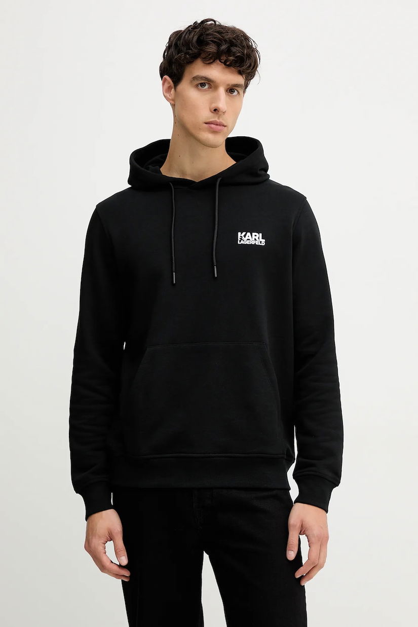 Karl Lagerfeld hanorac de bumbac culoarea negru, cu glugă, cu imprimeu, 554917.705092