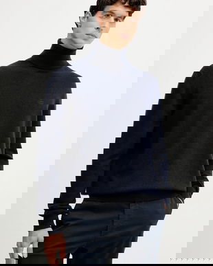 Bally pulover de cașmir culoarea bleumarin, light, cu guler, MKN08O