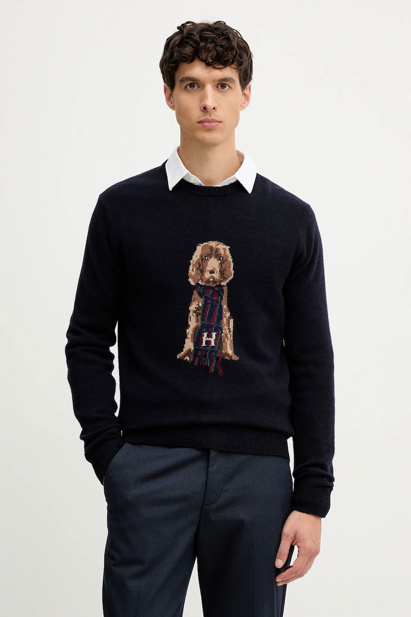 Hackett London pulover de lână culoarea bleumarin, light, HM7000051