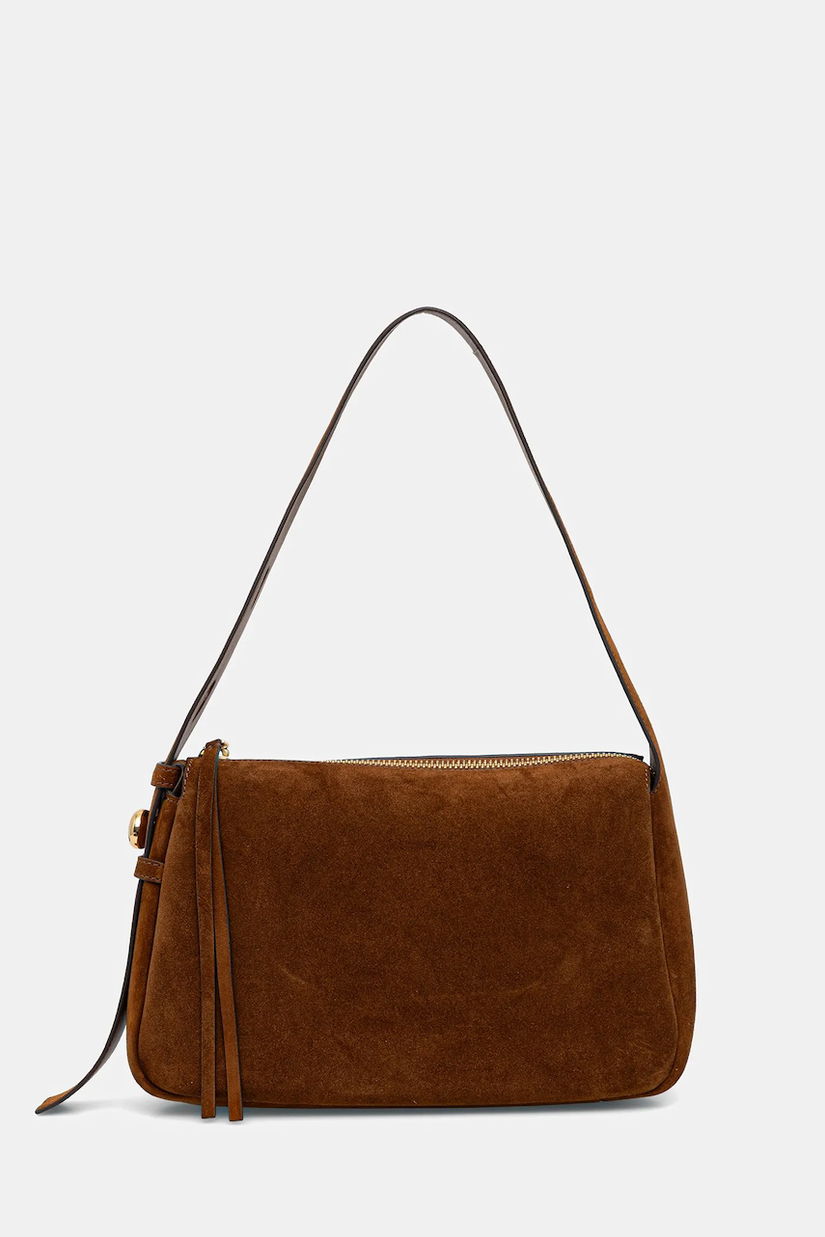 Tory Burch geantă de mana din piele întoarsă Romy Suede Shoulder culoarea maro, 177365.200