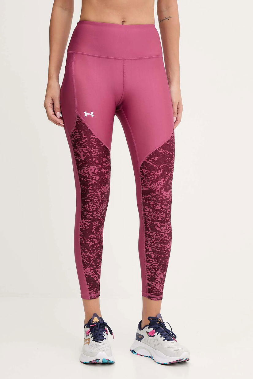 Under Armour leggins de antrenament culoarea bordo, cu imprimeu, 1386407