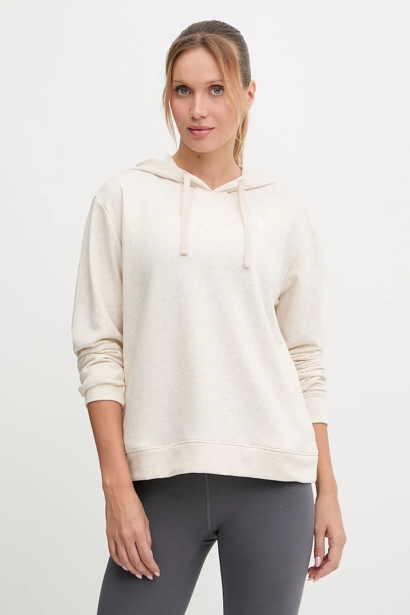 Under Armour bluză UA Rival culoarea bej, cu glugă, cu imprimeu, 6005511