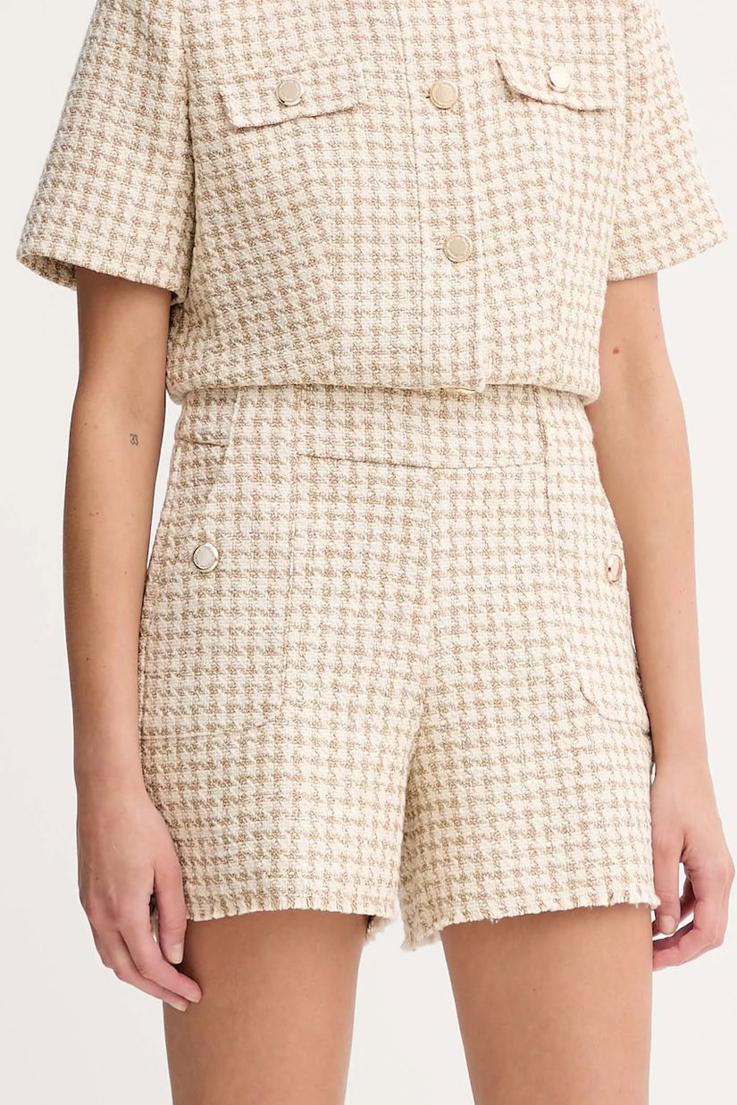 Morgan pantaloni scurți culoarea bej, cu imprimeu, high waist, SHAV.F