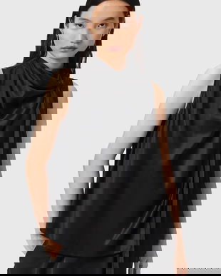 AllSaints bluză din amestec de mătase HERELA femei, culoarea negru, uni W011PD