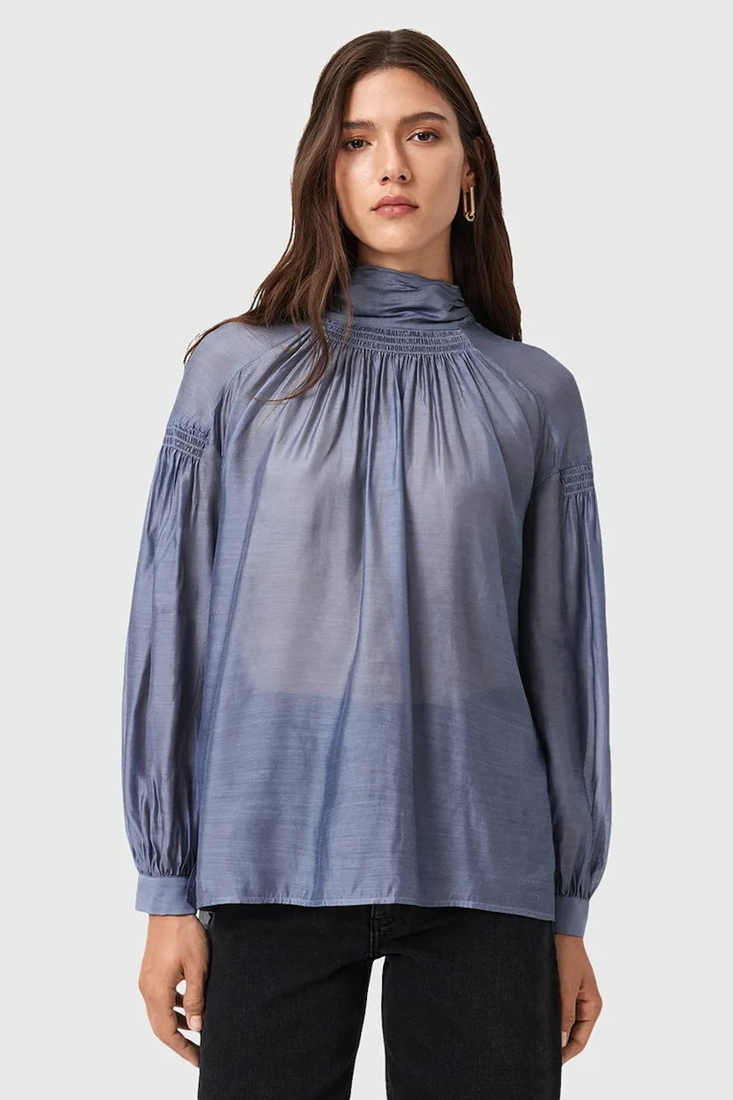 AllSaints bluză din amestec de mătase PEARLA femei, culoarea violet, uniW027PD
